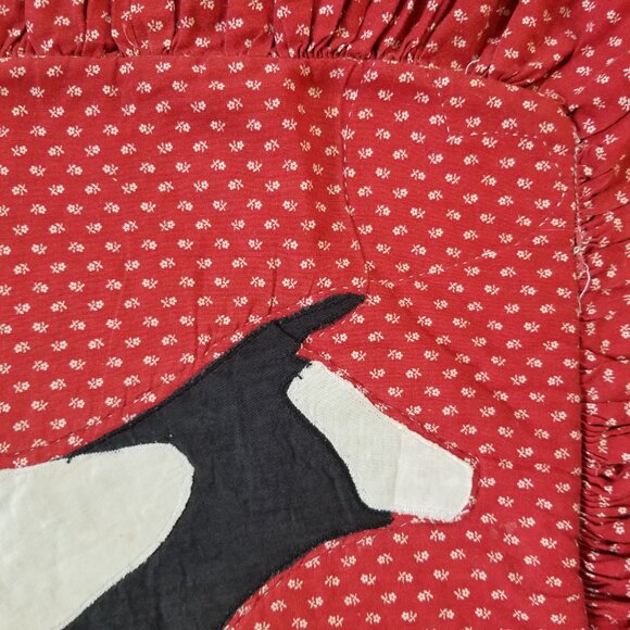 Vintage Cow Pillow Cover Ruffled Red Calico Cotton Holstein - Picture 6 of 11